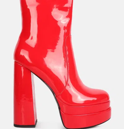 London Rag Bander Patent Pu High Heel Platform Ankle Boots In Red