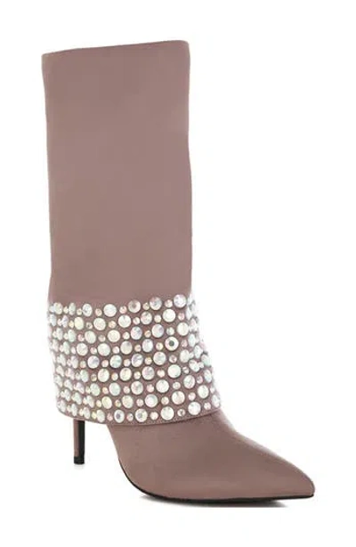 London Rag Basso Rhinestone Foldover Boot In Brown