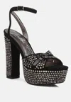London Rag Bellini Diamante Microfiber High Block Heeled Sandals In Black