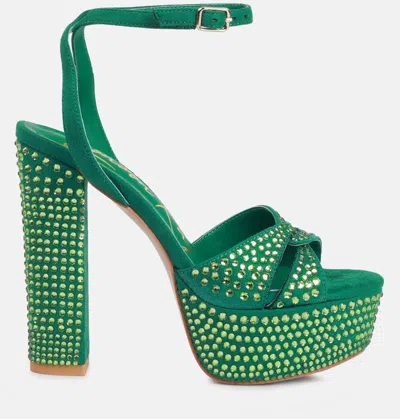 London Rag Bellini Heat-set Diamante High Block Heel Sandals In Green