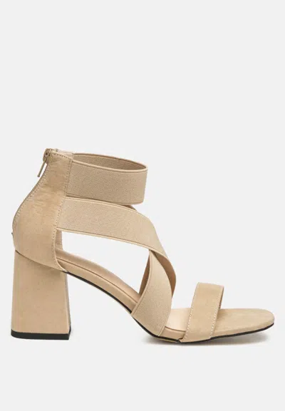 London Rag Benicia Elastic Strappy Block Heel Sandals In Beige