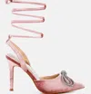 London Rag Big Treat High Heeled Jewel Velvet Mules In Pink