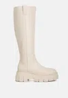 London Rag Blume Faux Leather Chunky Platform Knee Length Boots In Black