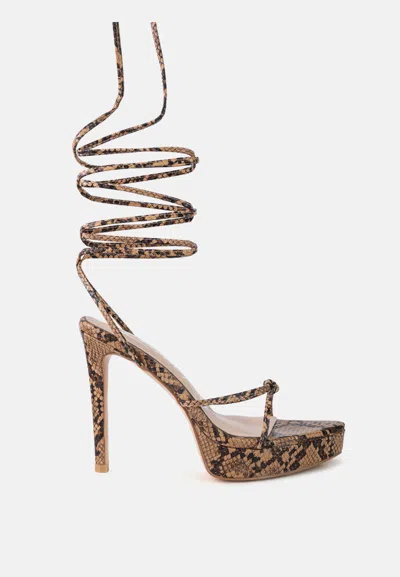 London Rag Bondage High Heel Lace Up Sandals In Brown