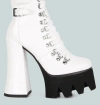 London Rag Boogie High Platform Block Heel Lace Up Biker Boots In White