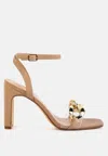 London Rag Bottom Kiss Chain Strap Italian Block Heel Sandals In Beige