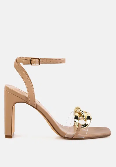 London Rag Bottom Kiss Chain Strap Italian Block Heel Sandals In Brown