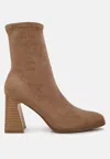 London Rag Candid High Ankle Flared Block Heel Boots In Grey