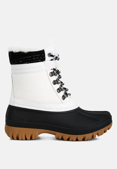 London Rag Capucine Fur Collar Contrasting Lug Sole Boots In White