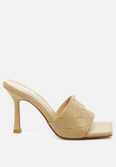 London Rag Carmen Woven Strap Mid Heel Sandals In Beige