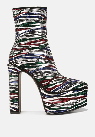 London Rag Cartier Pattern Embellishment Platform Boots In Multi