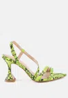 London Rag Cherry Tart Snake Print Spool Heel Sandals In Green