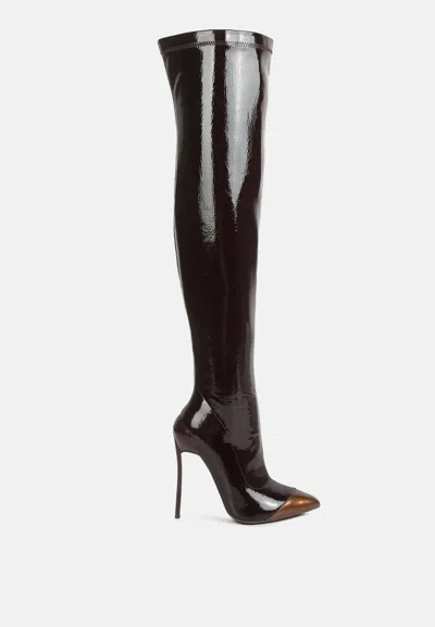 London Rag Chimes High Heel Patent Long Boots In Black