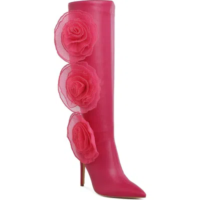 London Rag Chinkara Rose Detail Tall Boot In Fuchsia