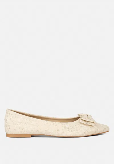 London Rag Cicely Jacquard Bow Embellished Ballet Flats In Beige