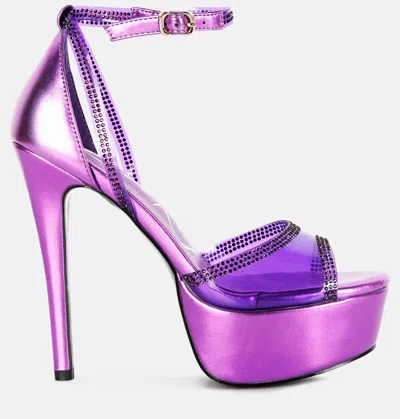 London Rag Cinderella Rhinestones Embellished Stiletto Platform Sandals In Purple