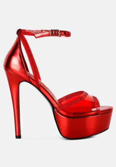 London Rag Cinderella Rhinestones Embellished Stiletto Platform Sandals In Red