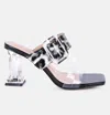 London Rag City Girl Buckle Detail Clear Spool Heel Sandals In Silver