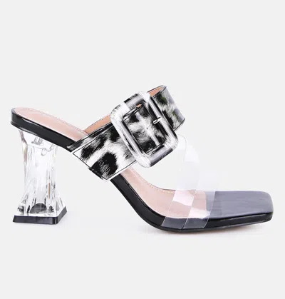 London Rag City Girl Buckle Detail Clear Spool Heel Sandals In Black