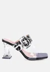 London Rag City Girl Buckle Detail Clear Spool Heel Sandals In Silver