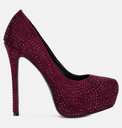 London Rag Clarisse Diamante Faux Suede High Heeled Pumps In Pink