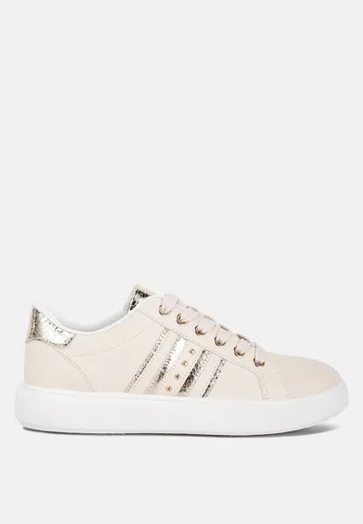 London Rag Claude Faux Leather Back Panel Detail Sneakers In Beige