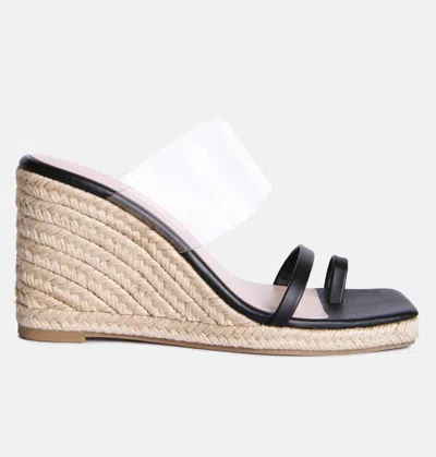 London Rag Clear Path Toe Ring Espadrilles Wedge Sandals In Black