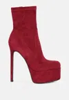 London Rag Clubbing High Heele Platform Ankle Boots In Red
