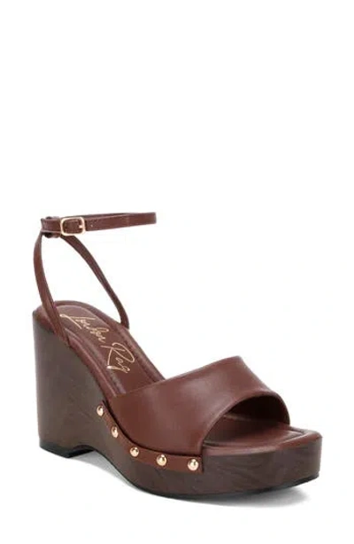London Rag Colada Ankle Strap Studded Wedge Sandal In Brown