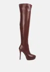 London Rag Confetti Stretch Pu High Heel Long Boots In Red