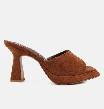London Rag Copyme Micro Suede Slip On Spool Heel Sandals In Brown