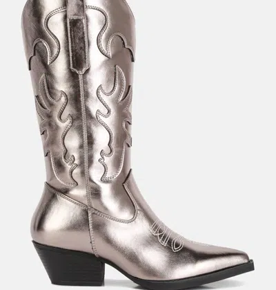 London Rag Cowby Metallic Faux Leather Cowboy Boots In Grey
