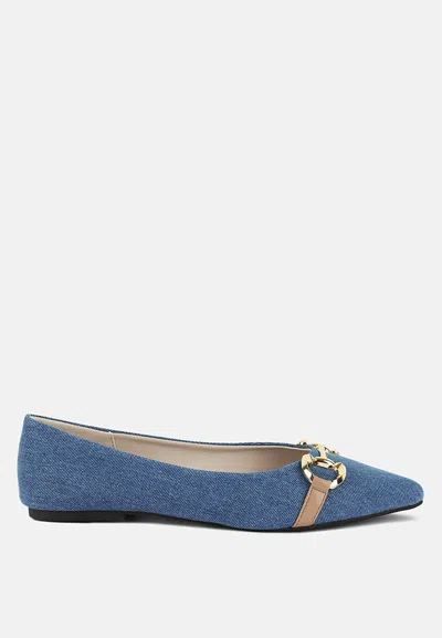 London Rag Cressida Denim Horsebit Detail Ballet Flats In Blue