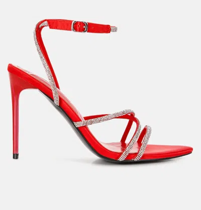 London Rag Dare Me Diamante Strap High Heeled Stiletto Sandals In Red