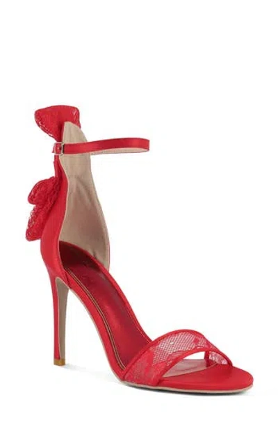 London Rag Delancy Lace Bow Satin Stiletto Sandal In Red