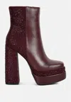 London Rag Dryday Diamante Zip Up Block Heel Boots In Red