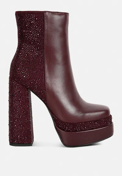 London Rag Dryday Diamante Zip Up Block Heel Boots In Red
