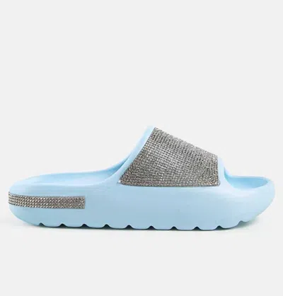 London Rag Dumba Diamante Pool Sliders In Blue