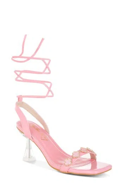 London Rag Ebina Charm Clear Heel Ankle Wrap Sandal In Pink