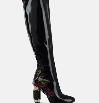 London Rag Ecstasy Fantasy Heel Patchwork Knee High Boots In Multi