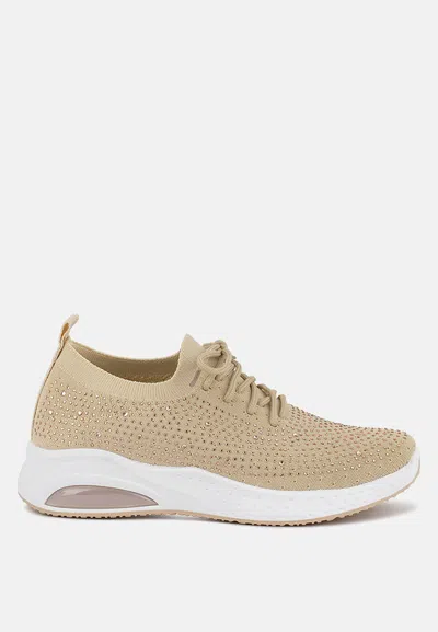 London Rag Elizha Stud Embellished Lace Up Sneakers In Beige