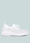 London Rag Elizha Stud Embellished Lace Up Sneakers In White