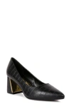 London Rag Emersyn Croc Block Heel Pump Shoes In Black