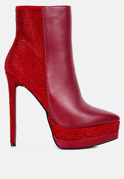 London Rag Encanto High Heeled Ankle Boots In Red