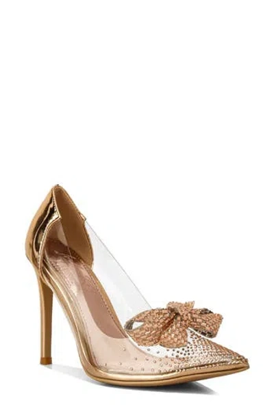 London Rag Erika Crystal Embellished Bow Clear & Metallic Pump In Gold