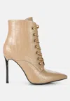 London Rag Escala Croc Stiletto Ankle Boots In Beige