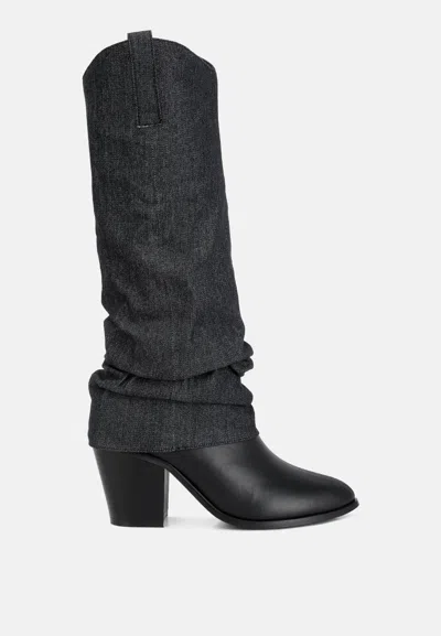 London Rag Fab Cowboy Boots With Denim Sleeve Detail In Grey