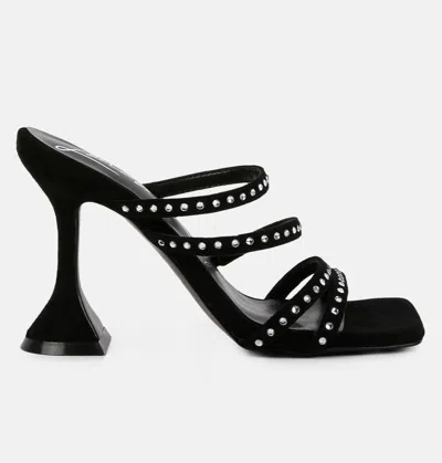 London Rag Face Me Studded Mid Heel Multi Strap Sandals In Black