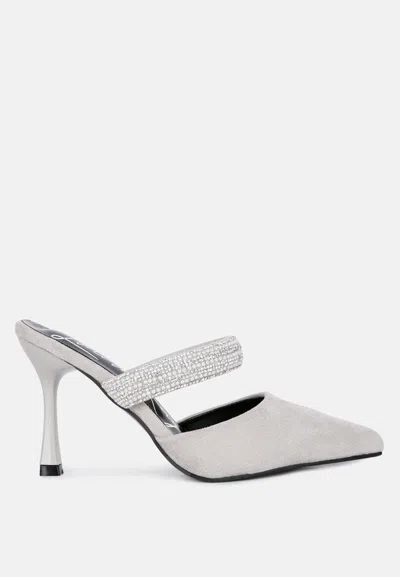 London Rag Fauci Diamante Strap Heeled Mules In Silver