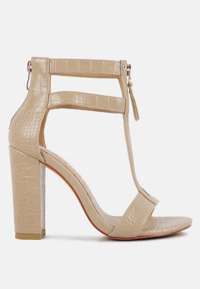 London Rag Felicity Zip Up Croc Textured Sandals In Beige